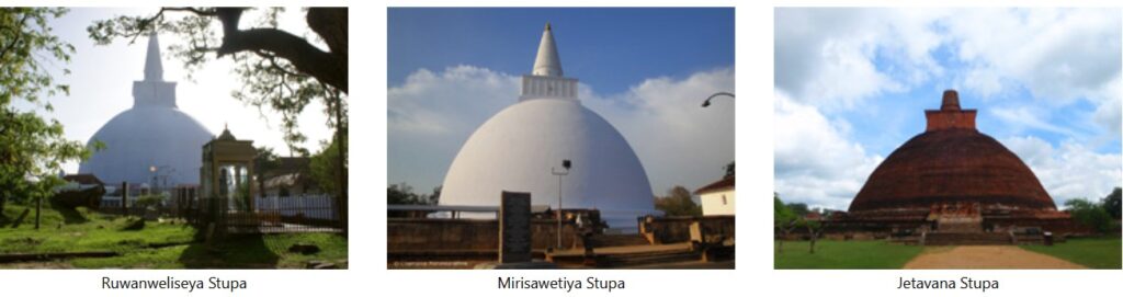 Ruwanweliseya Stupa, Mirisawetiya Stupa, Jetavana Stupa
